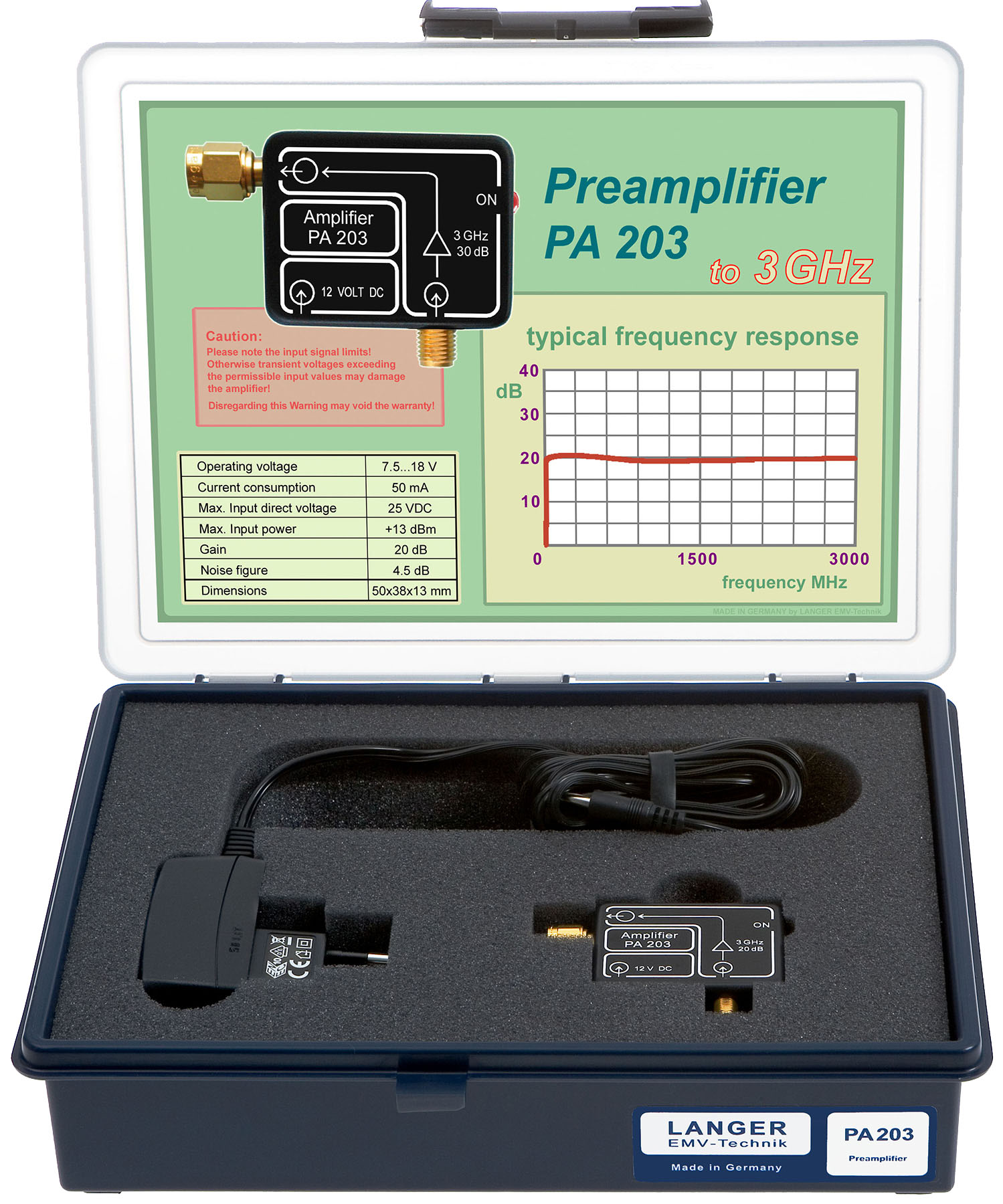 PA 203 SMA set, Preamplifier 100 kHz up to 3 GHz